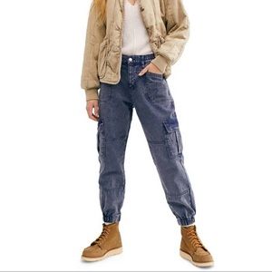 Free People Blue Denim Cargo Jogger